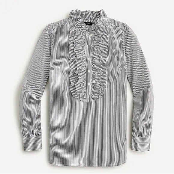 🆕 J. Crew Long Sleeve Popover with Ruffle Detail in the Front. NWT - Picture 2 of 11